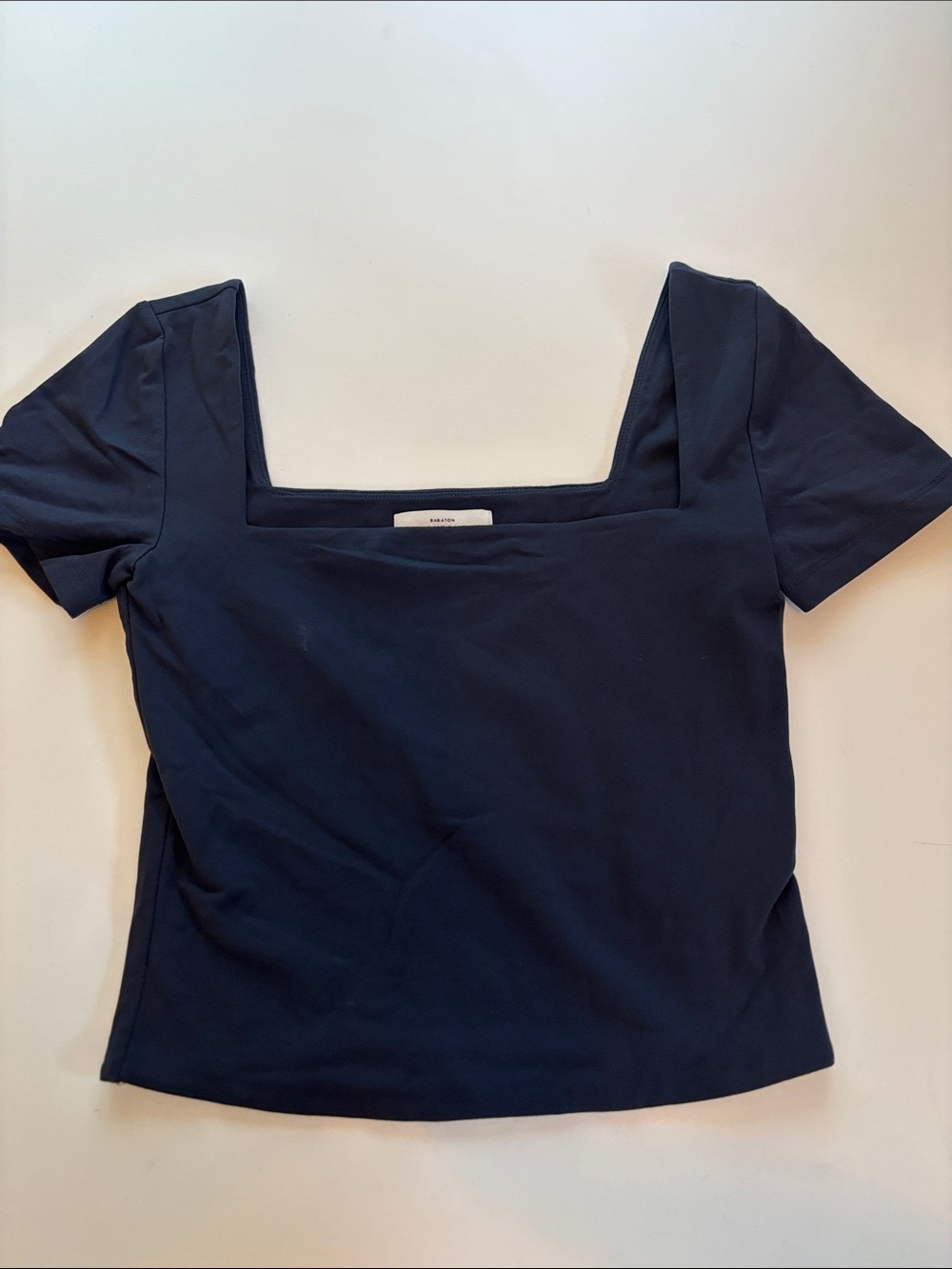 Aritzia Navy Square-Neck Short Sleeve Crop Top -763sku